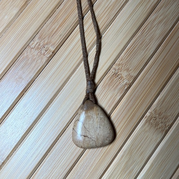 Jewelry - Natural stone pendant necklace with leather cording.